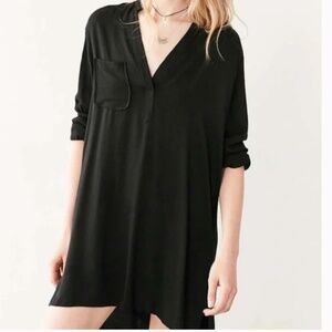 Silence + Noise Midi Shirt Dress Black Size Medium